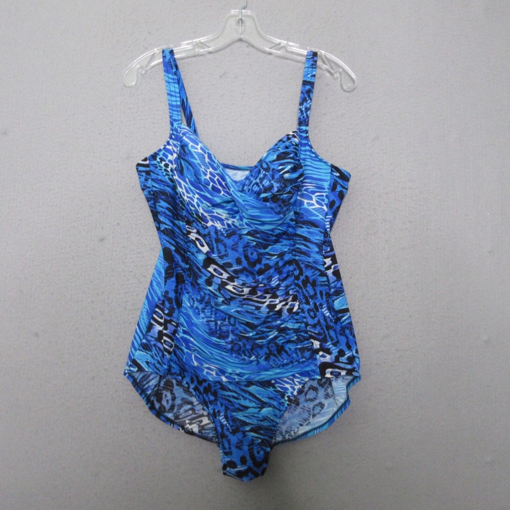 Miraclesuit Blue Animal Print Shaping Beach Pool Ruche Vacation Padded One Piece
